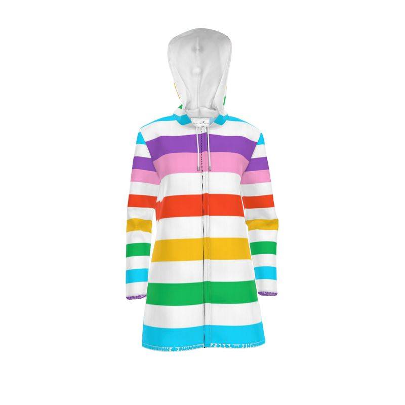 Women s Hooded Rain Mac Rainbow Stripes